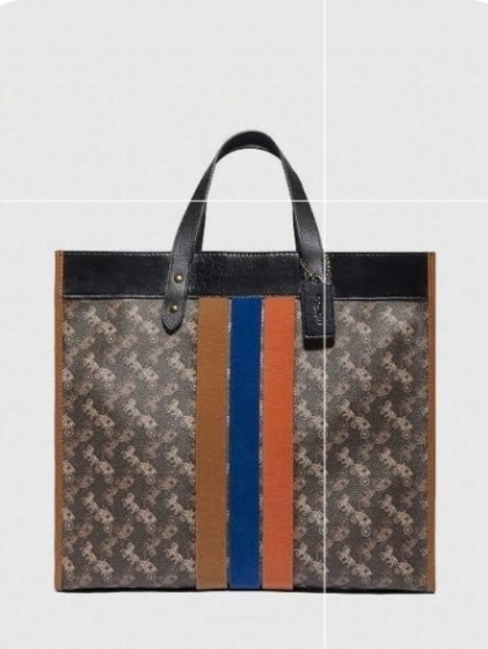 Coach Xtra Large Field Tote Monogram Tote with Blue, Orange & Mustard Stripes